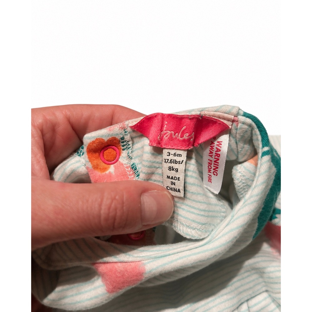 Joules Baby Girls Floral Stripe Long Sleeve Dress 3-6 Months Pink Orange White - Picture 6 of 6